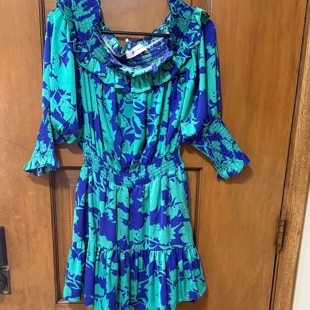 The Impeccable Pig Ruffle Dress Purple and Green Size S